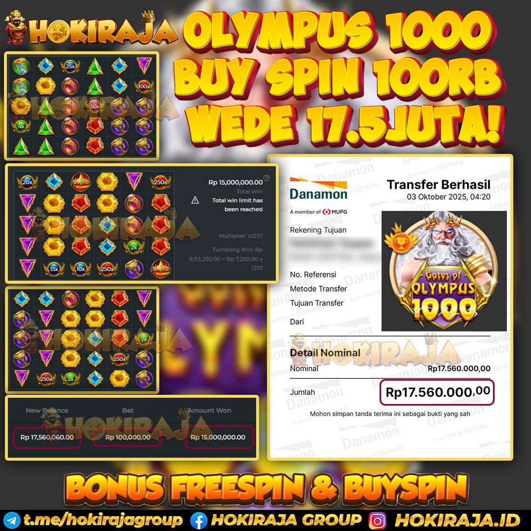 HOKIRAJA JACKPOT SLOT GATES OF OLYMPUS 1000 RP 17.560.000 ID : KWM****